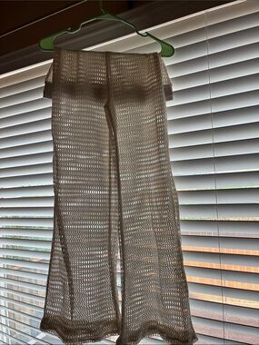 Crochet Knit Wide-Leg Pants - Cream
